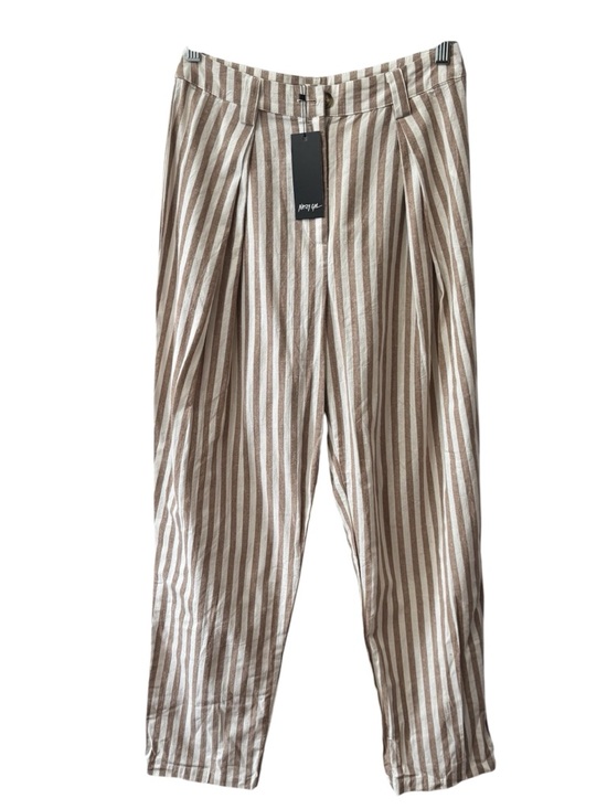Nasty Gal Pants - Nasty Gal striped  tapered trouser off white/tan 100% cotton Size 4